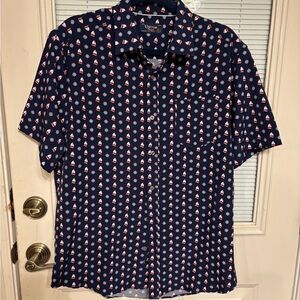 Men's Navy Blue Shirt with Red and White Pattern
